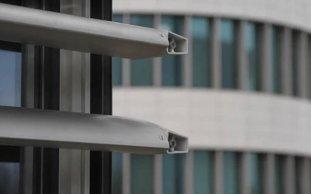 Lames de brise-soleil en aluminium vues de profil, deux orientations différentes